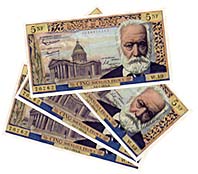 Billet de cinq nouveaux francs &agrave; l'effigie de Victor Hugo