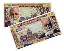 Billet de 5 NF &agrave; l'effigie de V Hugo
