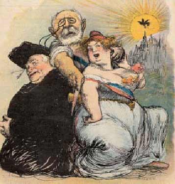 Illustration : La séparation de l'Eglise et de l'Etat, caricature du journal Le Rire, 20 mai 1905