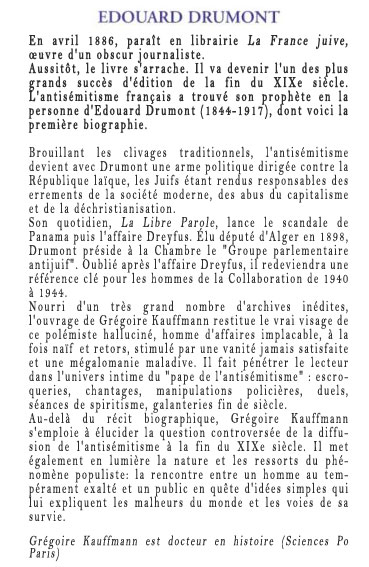 4�me de couverture de l'ouvrage de M. Kauffmann