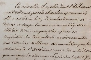 Rapport sur la consécration de la chapelle le 27 décembre 1845 (Archives du Sénat, 573 S 49).