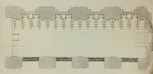Plan d'aménagement du rez-de-chausée de la galerie Est en vestiaire. (Archives du Sénat, 573 S 4)