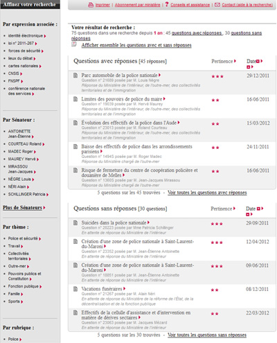 Illustration : Ecran des r�sultats d'une recherche questions