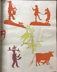 Découpages de personnages et d'animaux en papier (extrait du Catalogue des Rosiers cultivés au Jardin du Luxembourg)