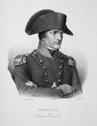 Napoléon BONAPARTE (1769-1821). Portrait extrait de L'iconographie de contemporains et fac-similé d'écritures, de F. S. Delpech (1832).