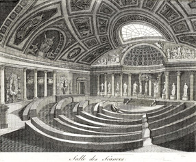 La salle des séances du Sénat conservateur, extraite d'Antiquités gauloises et romaines, par Claude-Madeleine Grivaud de la Vincelle, Paris, Buisson, 1807.