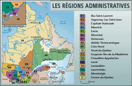 Carte des régions administratives