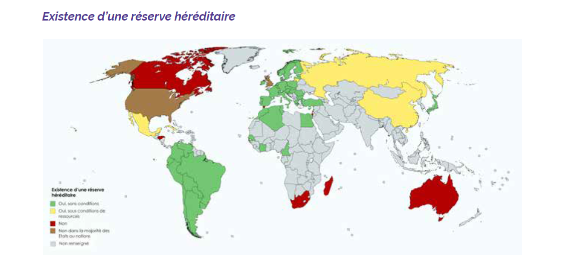 Carte des pays n'appliquant pas la réserve héréditaire