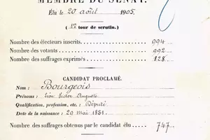 Élections sénatoriales, département de la Marne, août 1905 - Décompte des voix.  Archives du Sénat 66 S 102