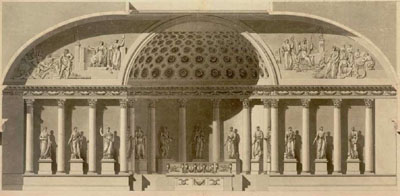 Figure 23 : Jean-François CHALGRIN, Projet pour la salle des Séances, 1803. La réalisation des trois bureaux des Consuls sera abandonnée après la proclamation de l’Empire le 2 décembre 1804, remplacés par le trône et le dais impériaux. Archives du Sénat, Chalgrin 096.