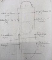 Croquis de la galerie du trône réalisé par Alphonse Henri Guy de GISORS décrivant l’emplacement des différentes peintures murales