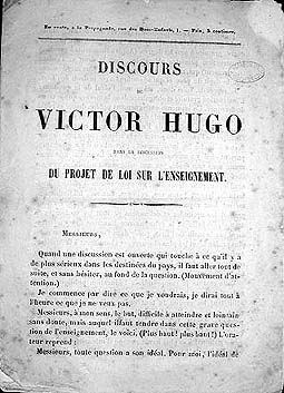 Discours de Victor Hugo à propos du projet de loi sur l'enseignement