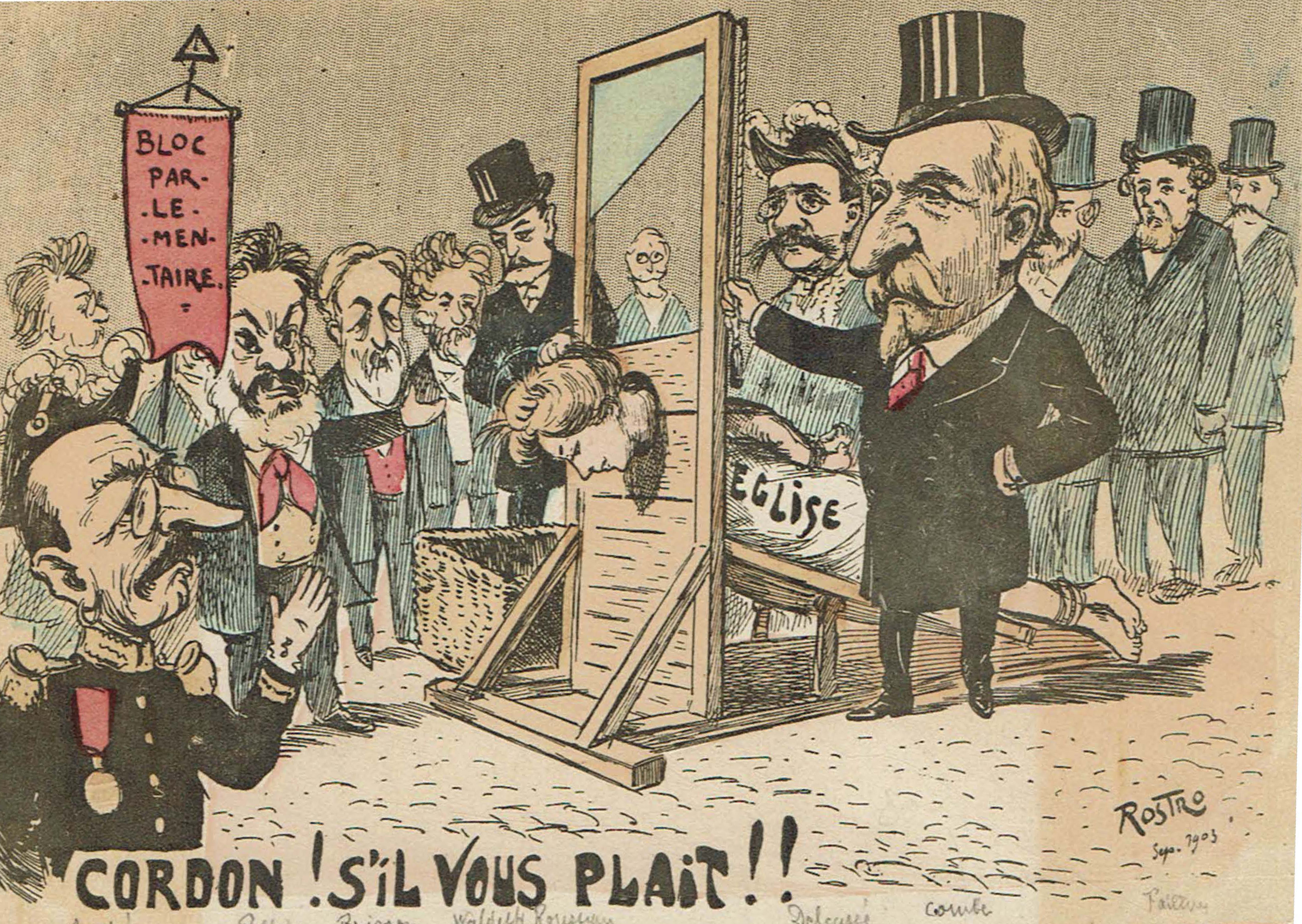 Rostre, "Cordon! S'il vous plaît!!", carte postale, septembre 1903, fonds Lefébure.