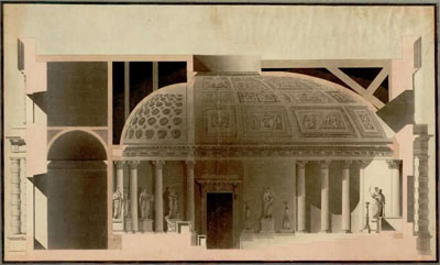 Figure 27 : Jean-François CHALGRIN, vue en coupe de la salle des Séances du Sénat conservateur montrant la déclivité de l’hémicycle, Archives du Sénat, Chalgrin 107.