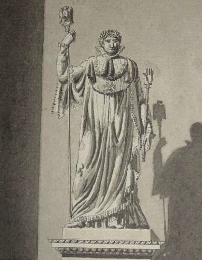 Figure 30 : Jean-François CHALGRIN, Salon de l’Empereur (détail). CHALGRIN dessine la statue telle qu’elle sera sculptée par Ramey en 1813. Archives du Sénat, Chalgrin 101.