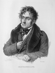 François-René de CHATEAUBRIAND (1768-1848). Portrait extrait de L'iconographie de contemporains et fac-similé d'écritures, par F. S. Delpech (1832).