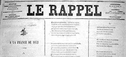 Exemplaire de la une du journal "Le Rappel"