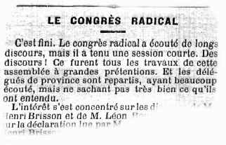 Extrait de journal annonçant le congrès