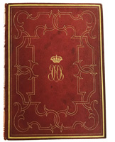 Maroquin rouge (plat avant, extrait du Catalogue des Rosiers cultivés au Jardin du Luxembourg)