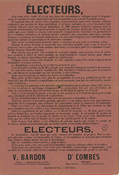 Émile Combes, " Aux électeurs », affiche , 1886, Archives départementales de la Charente Maritime 